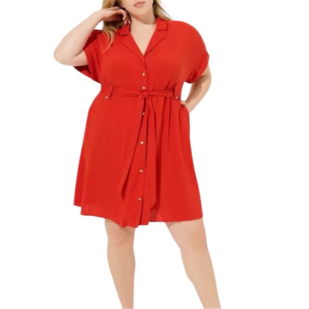 Torrid Red Button Front Knee Length Dress